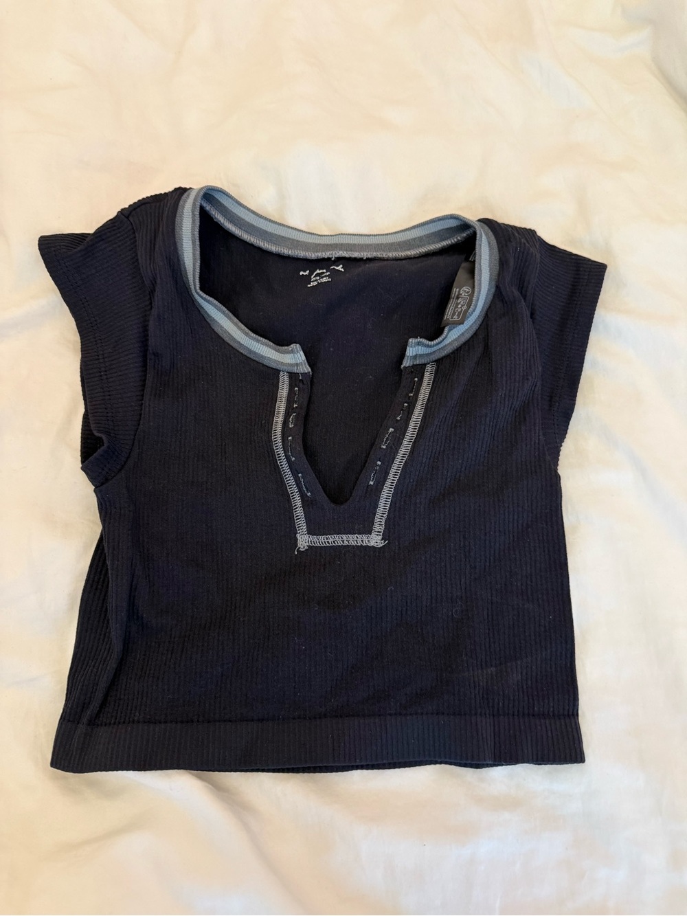 Black Ribbed Top with Contrast Trim